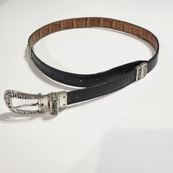 Vintage Brighton Belt Black Brown Reversible Crocodile Leather L 34 #43102 EUC main image 4